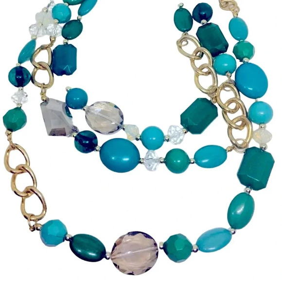 Multistrand Crystal Green Bead Beaded Gold Tone Necklace - Picture 1 of 10